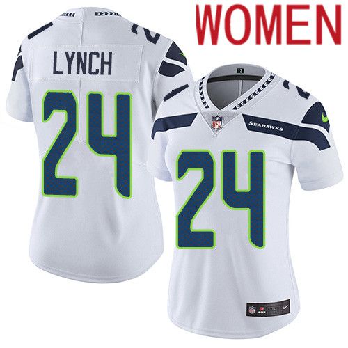 Women Seattle Seahawks #24 Marshawn Lynch Nike White Vapor Limited NFL Jersey
